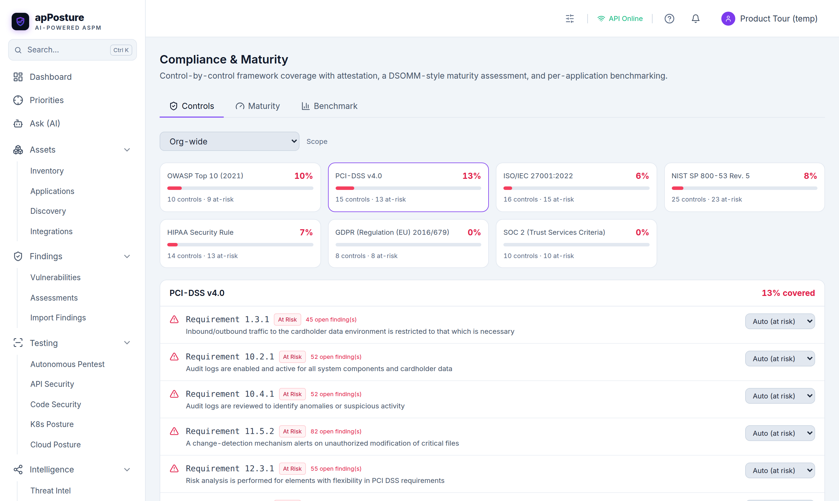 apPosture Compliance & evidence screen
